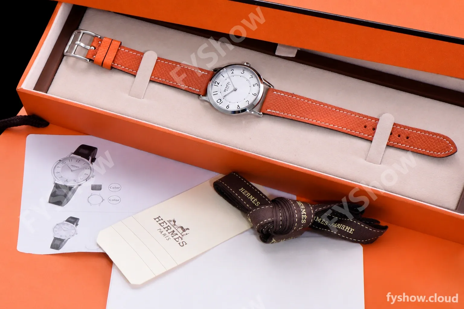 Hermes Slim D Series SS/LE BVF Wht/Bro Quartz - Image 2