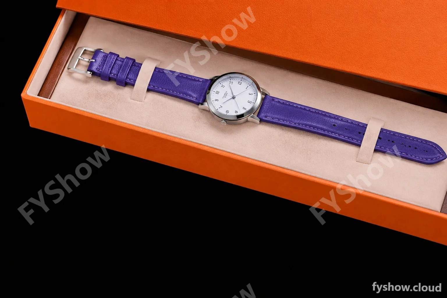 Hermes Slim D Series SS/LE BVF Wht/Per Quartz