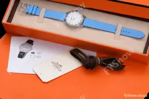Hermes Slim D Series SS/LE BVF Wht/Blu Diams Quartz