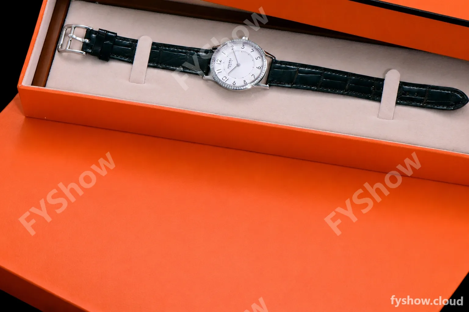 Hermes Slim D Series SS/LE BVF Wht/Bro Diams Quartz