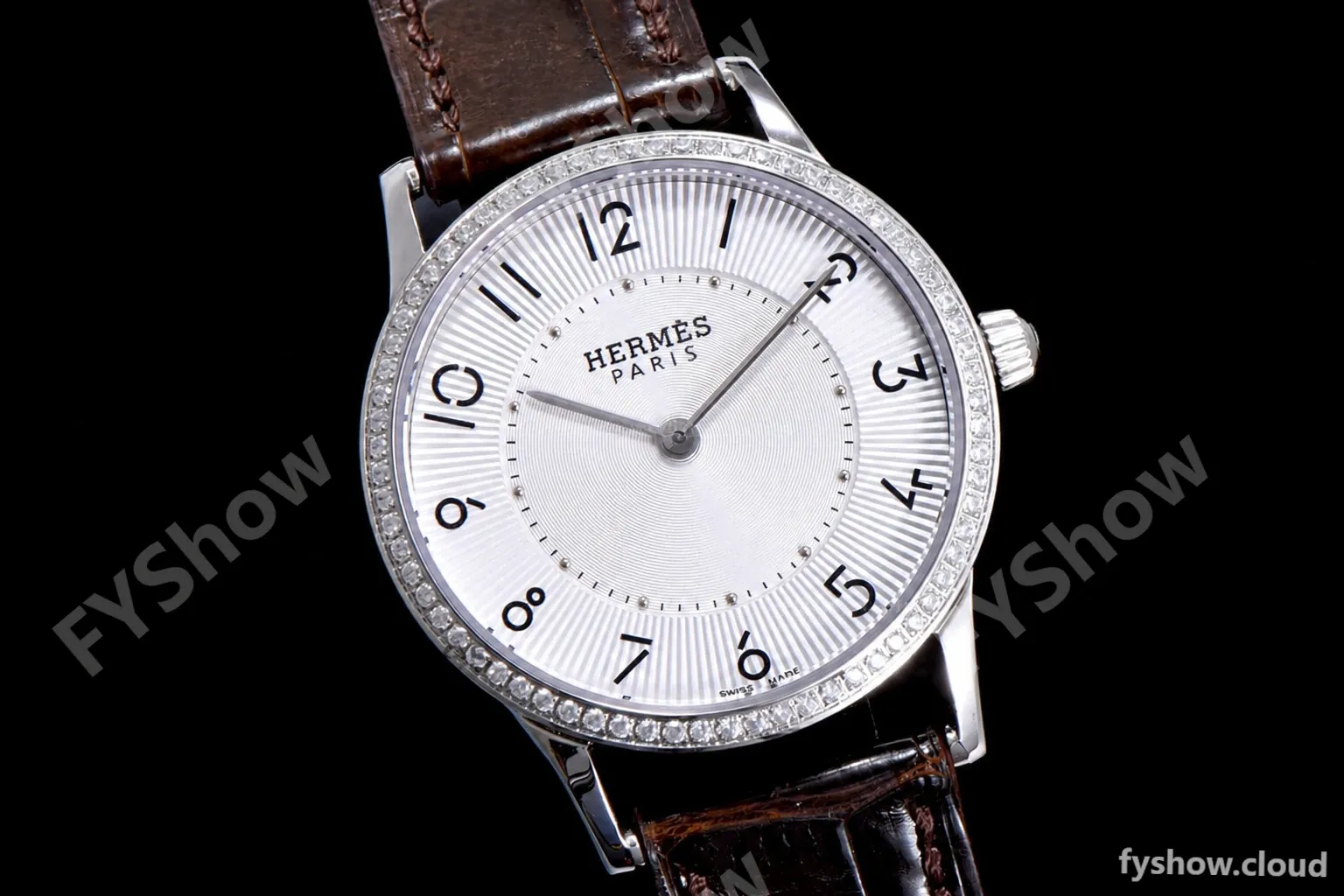 Hermes Slim D Series SS/LE BVF Wht/Bro Diams Quartz - Image 3