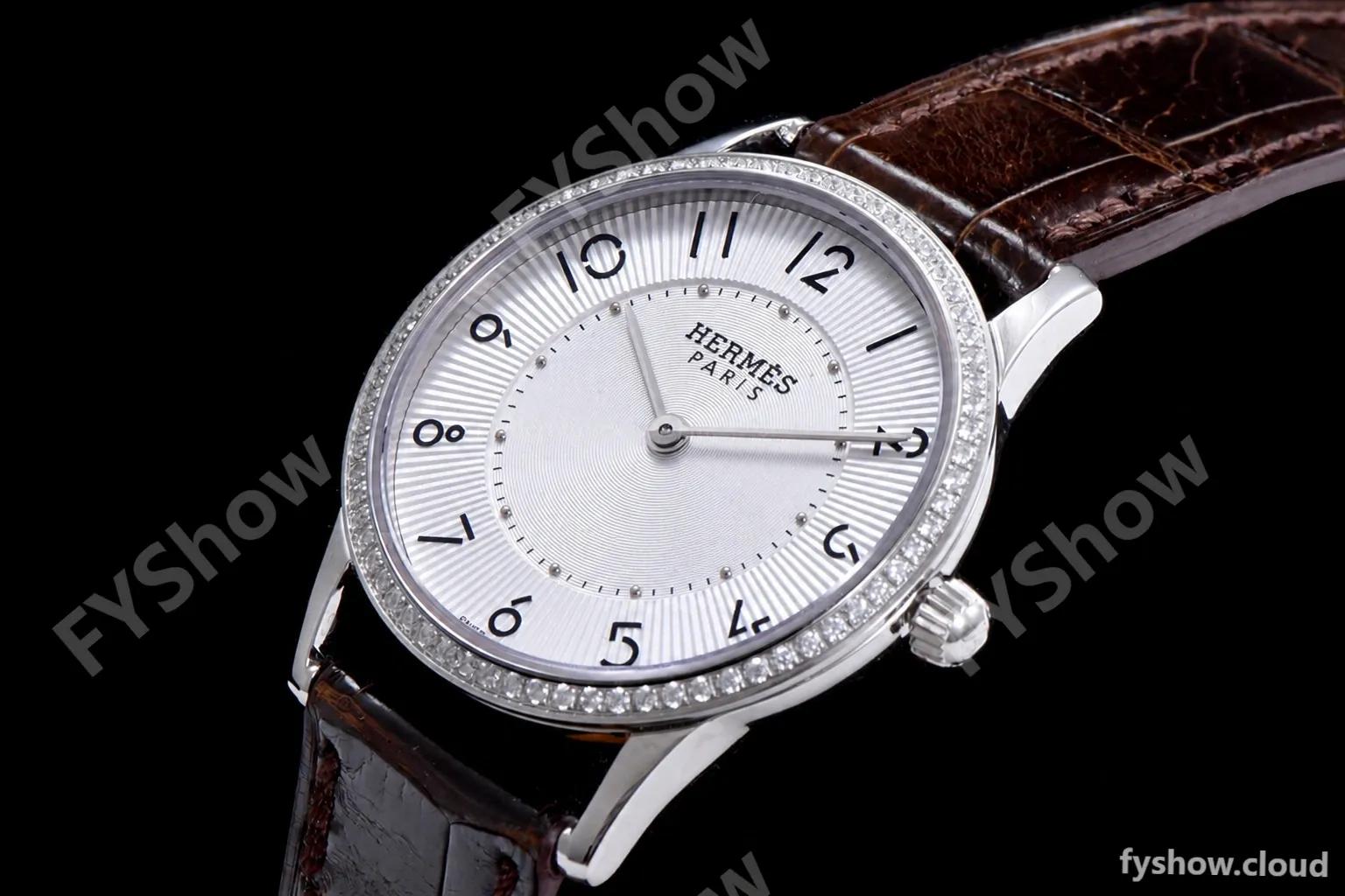 Hermes Slim D Series SS/LE BVF Wht/Bro Diams Quartz - Image 4