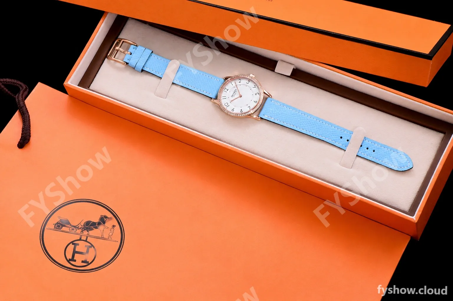 Hermes Slim D Series RG/LE BVF Wht/Blu Diams Quartz