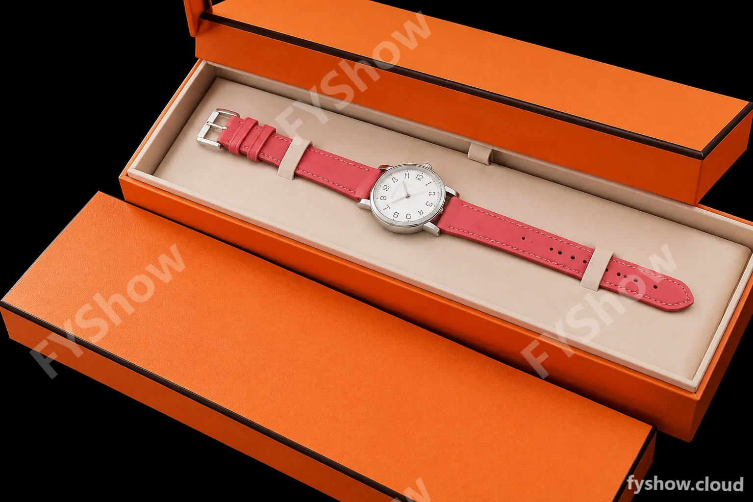Hermes Slim D Series RG/LE BVF Wht/Red Diams Quartz
