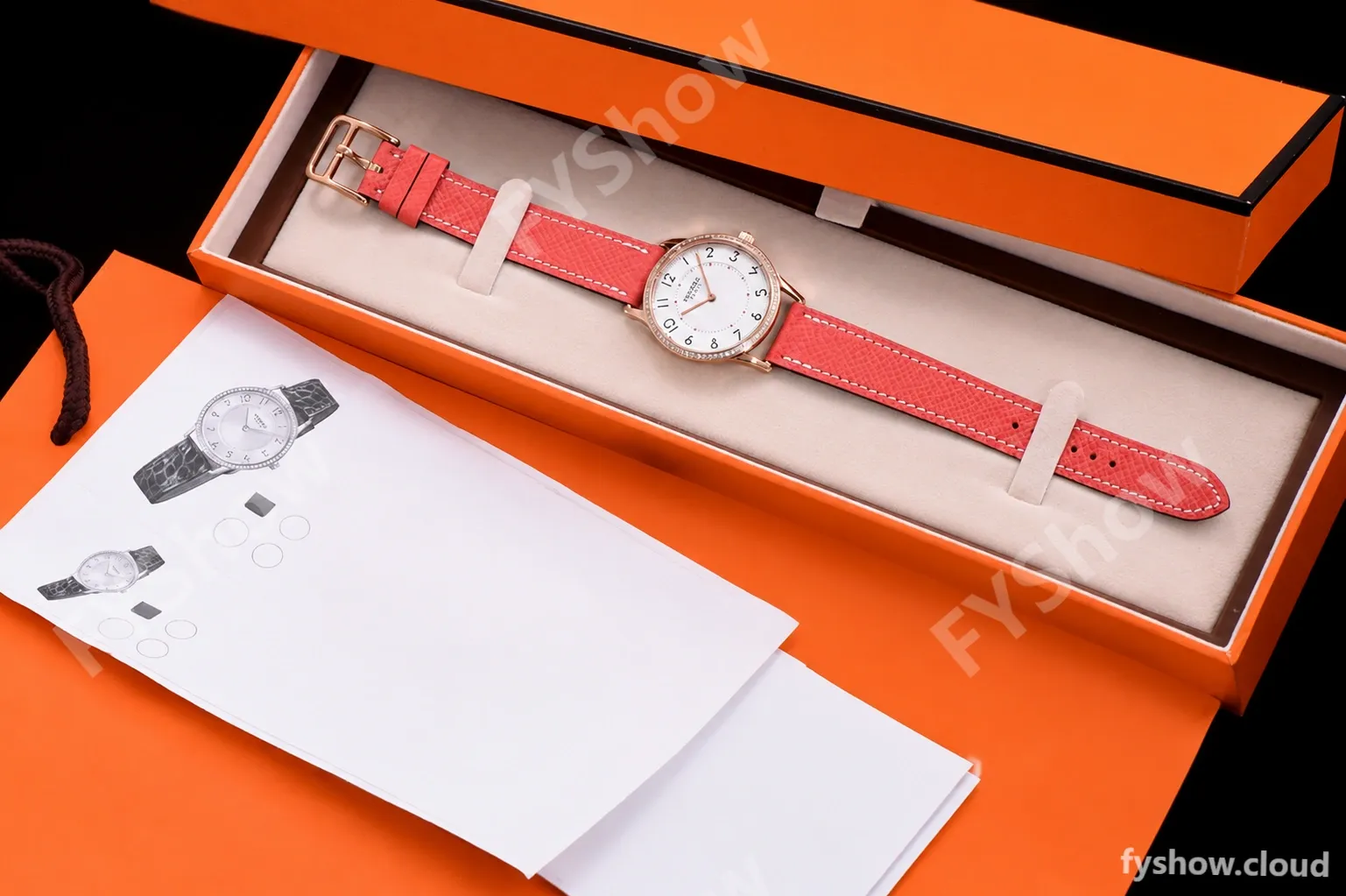 Hermes Slim D Series RG/LE BVF Wht/Red Diams Quartz - Image 2