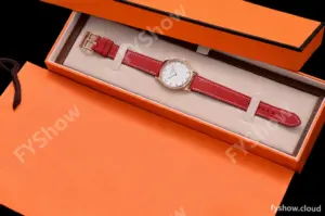 Hermes Slim D Series RG/LE BVF Wht/Red Diams Quartz