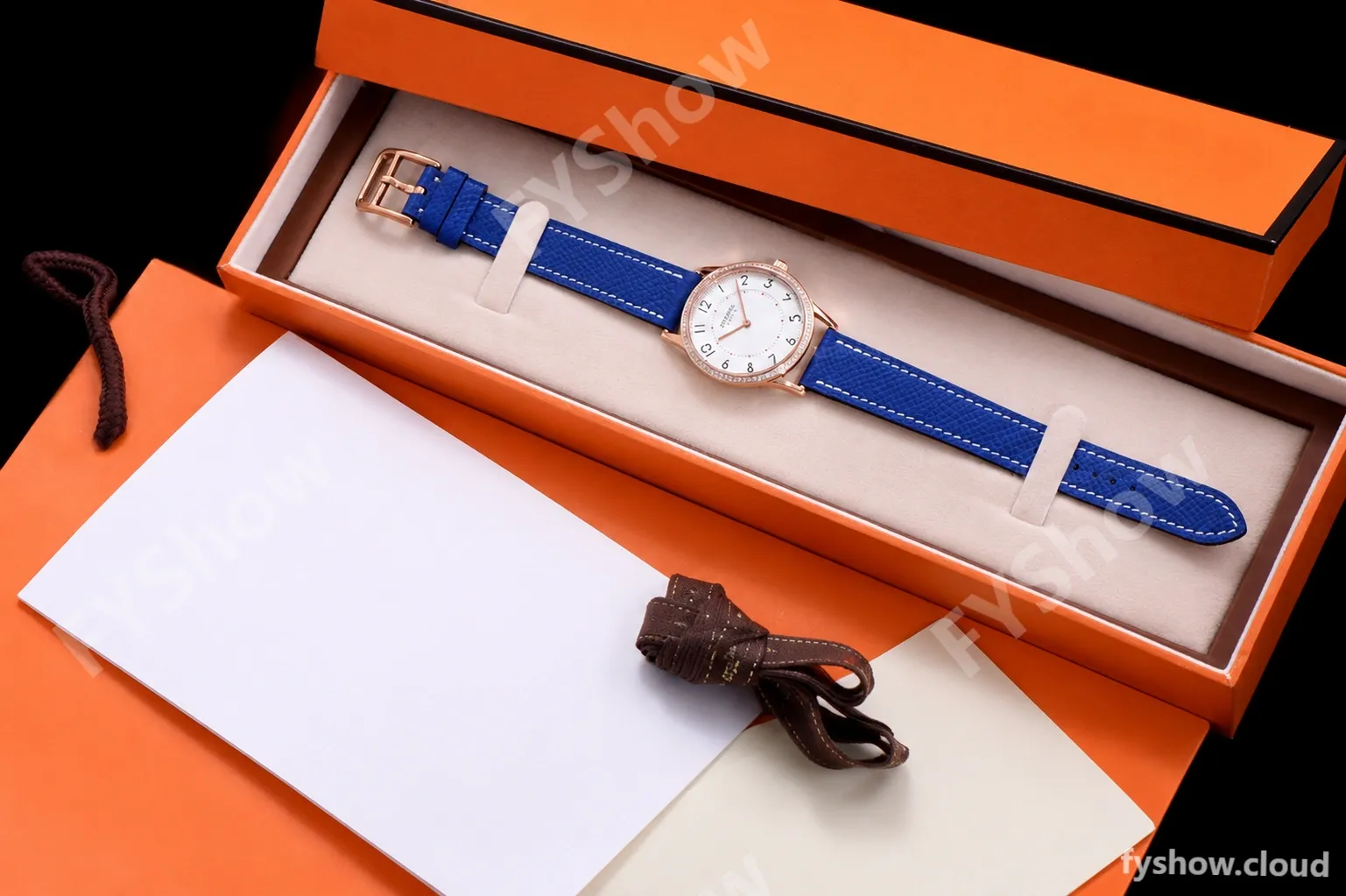 Hermes Slim D Series RG/LE BVF Wht/Blu Diams Quartz - Image 2