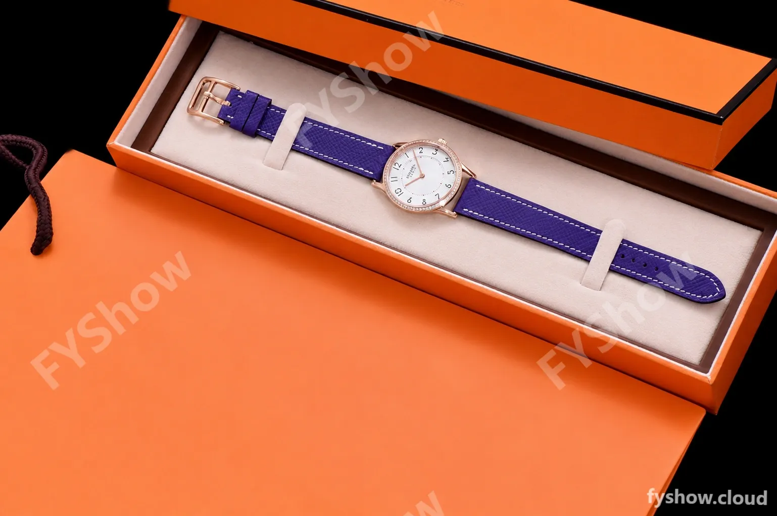 Hermes Slim D Series RG/LE BVF Wht/Per Diams Quartz