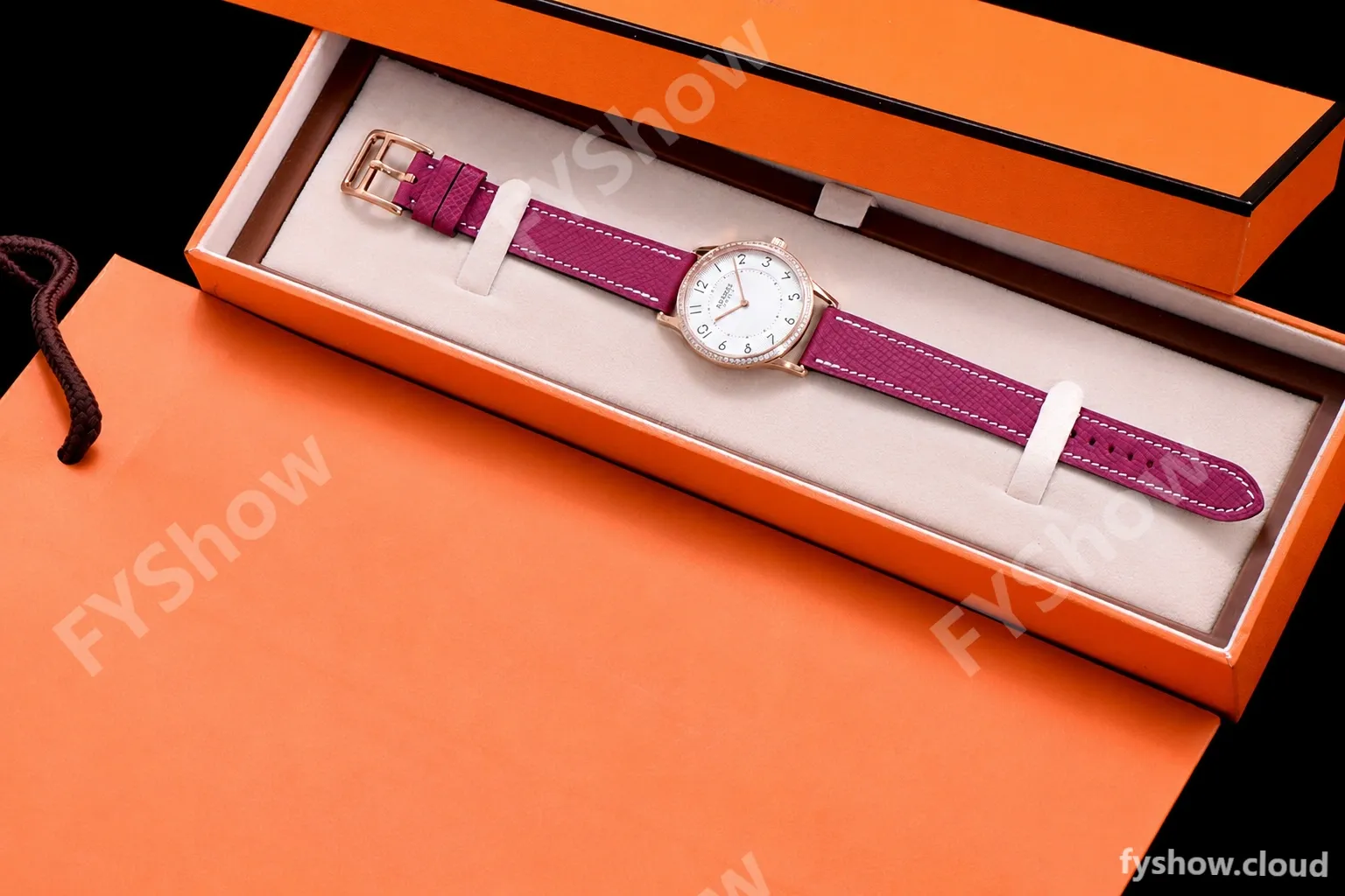Hermes Slim D Series RG/LE BVF Wht/Red Diams Quartz