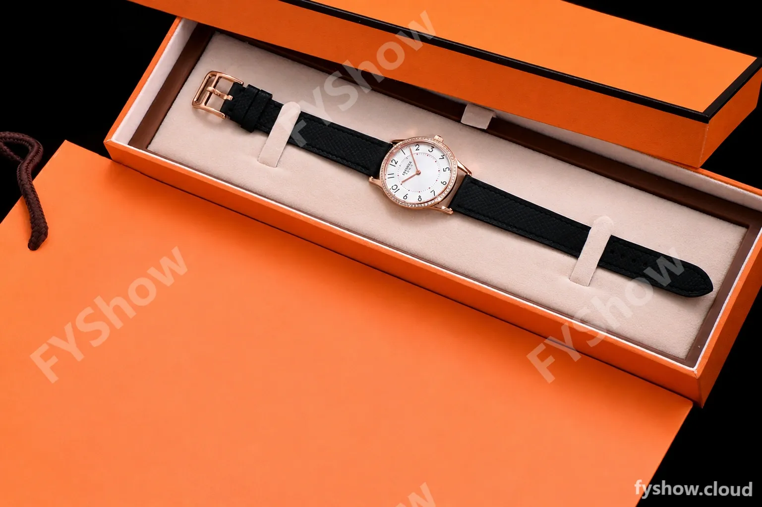 Hermes Slim D Series RG/LE BVF Wht/Blk Diams Quartz - Image 2