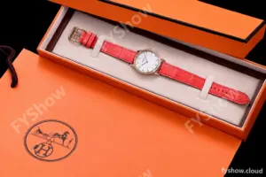 Hermes Slim D Series RG/LE BVF Wht/Red Diams Quartz