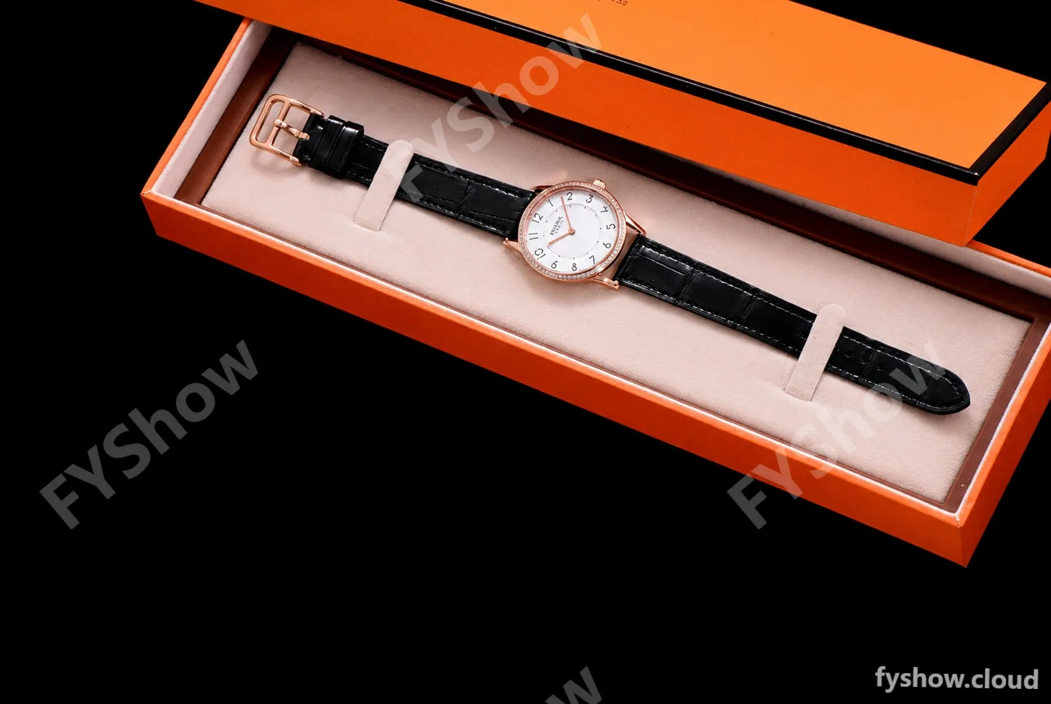 Hermes Slim D Series RG/LE BVF Wht/Blk Diams Quartz - Image 2