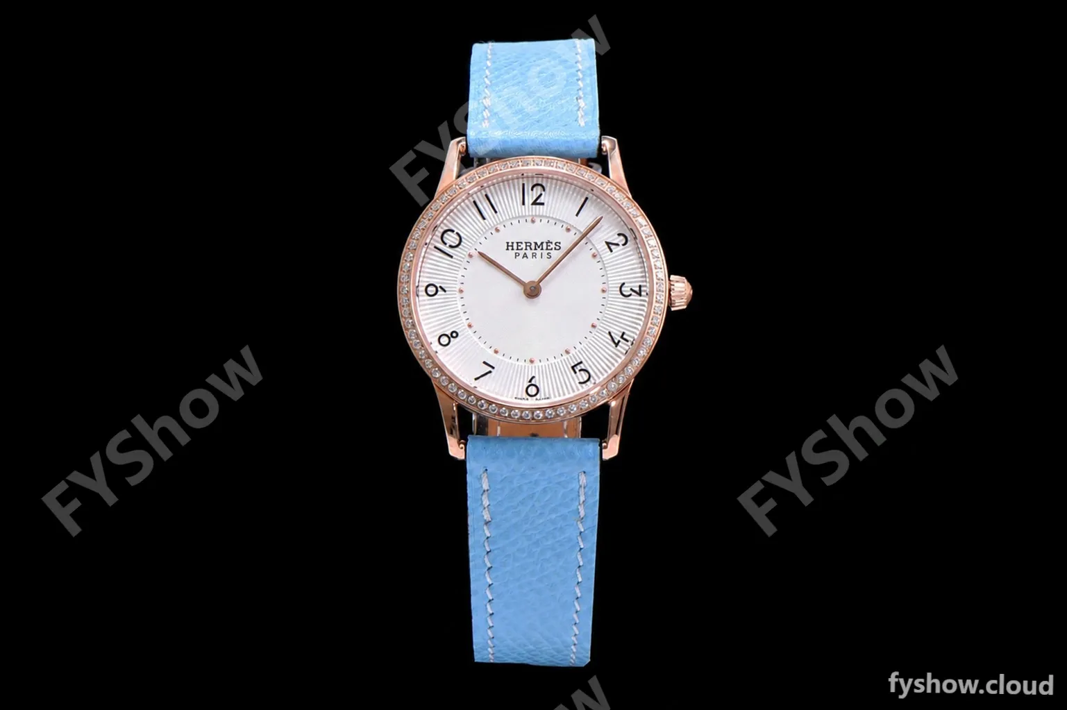 Hermes Slim D Series RG/LE BVF Wht/Blu Diams Quartz - Image 2