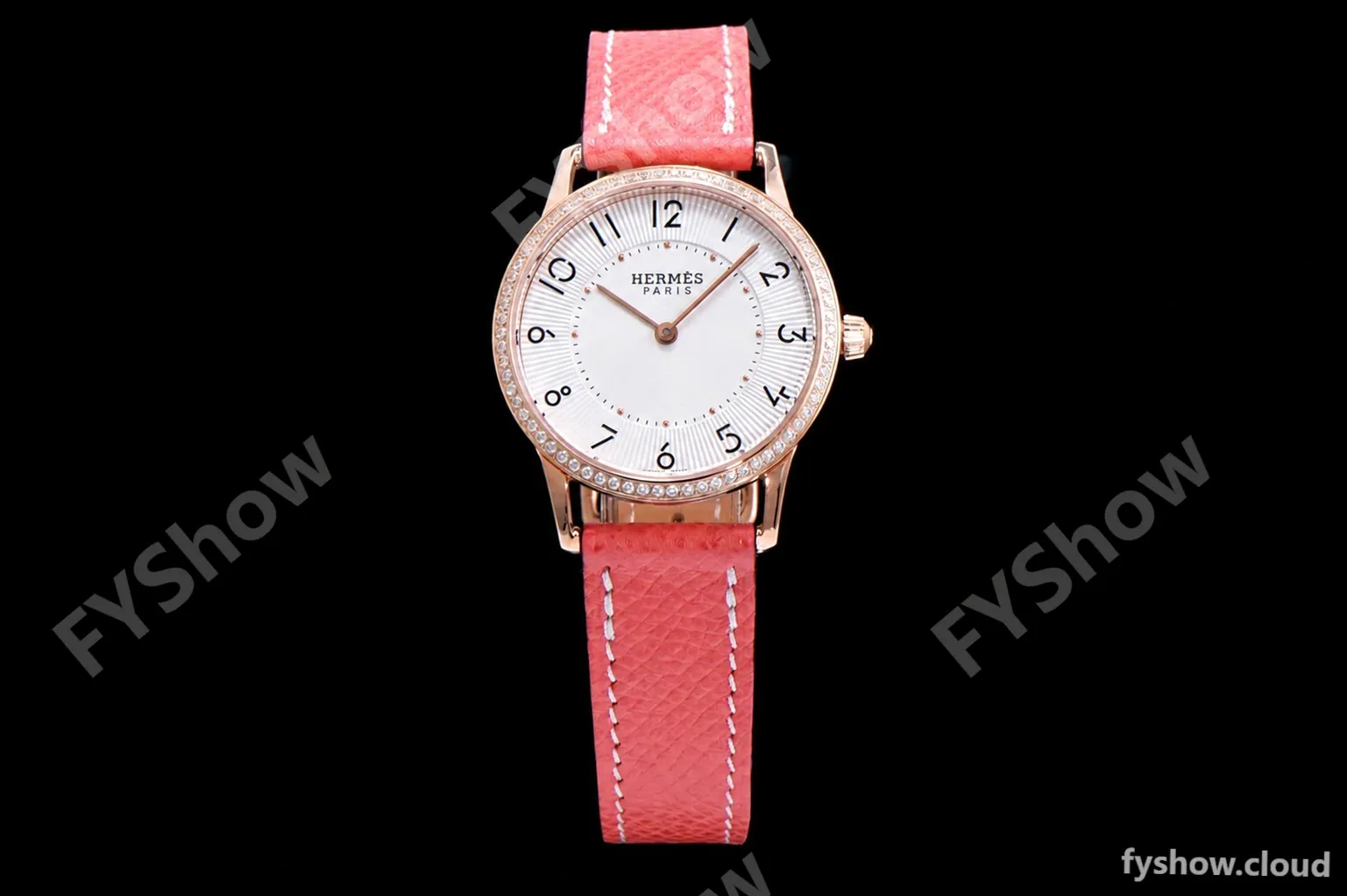 Hermes Slim D Series RG/LE BVF Wht/Red Diams Quartz - Image 3