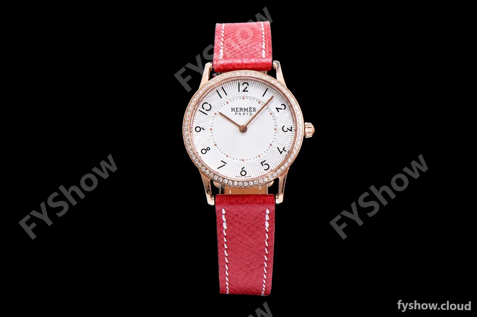 Hermes Slim D Series RG/LE BVF Wht/Red Diams Quartz - Image 2