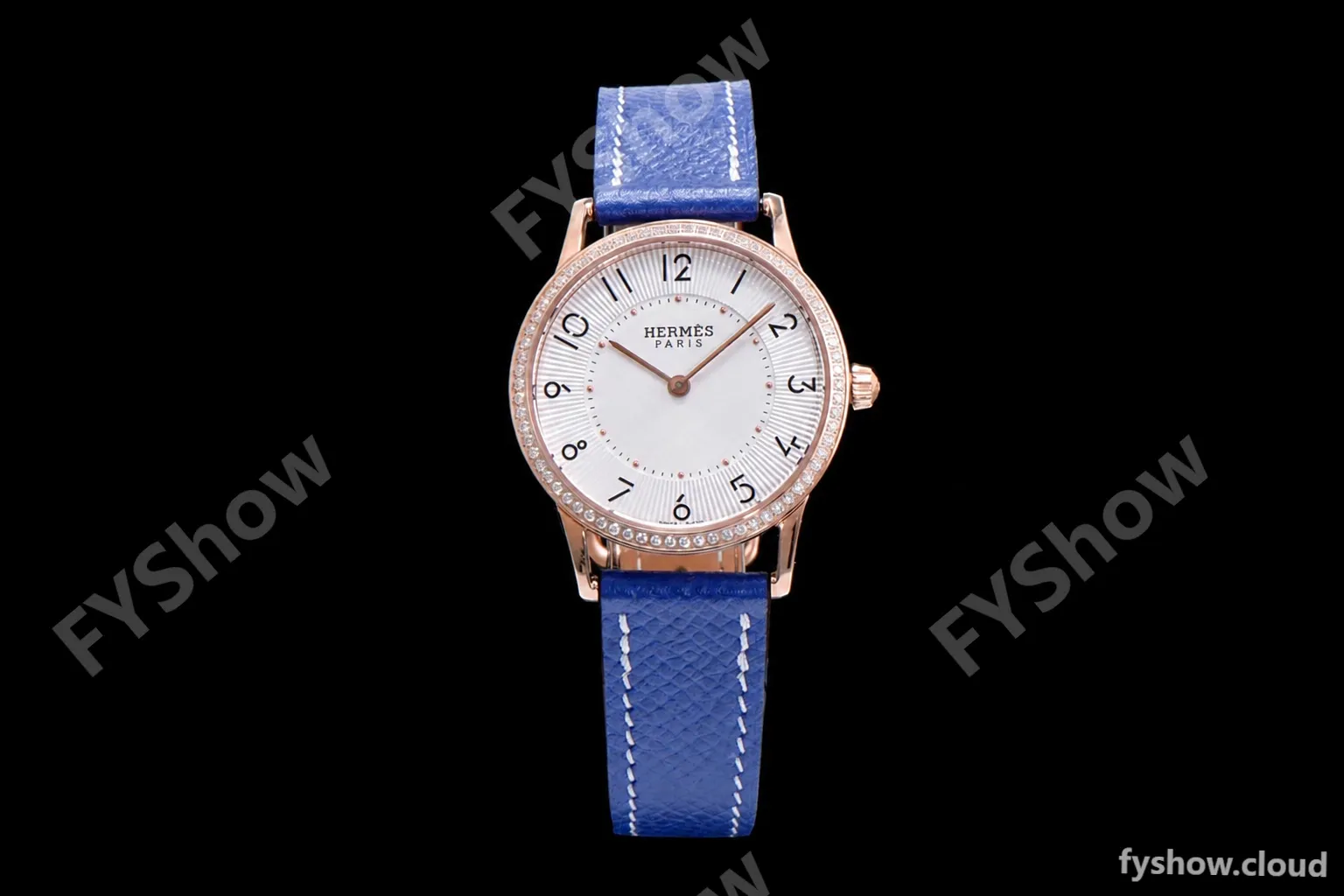Hermes Slim D Series RG/LE BVF Wht/Blu Diams Quartz - Image 3