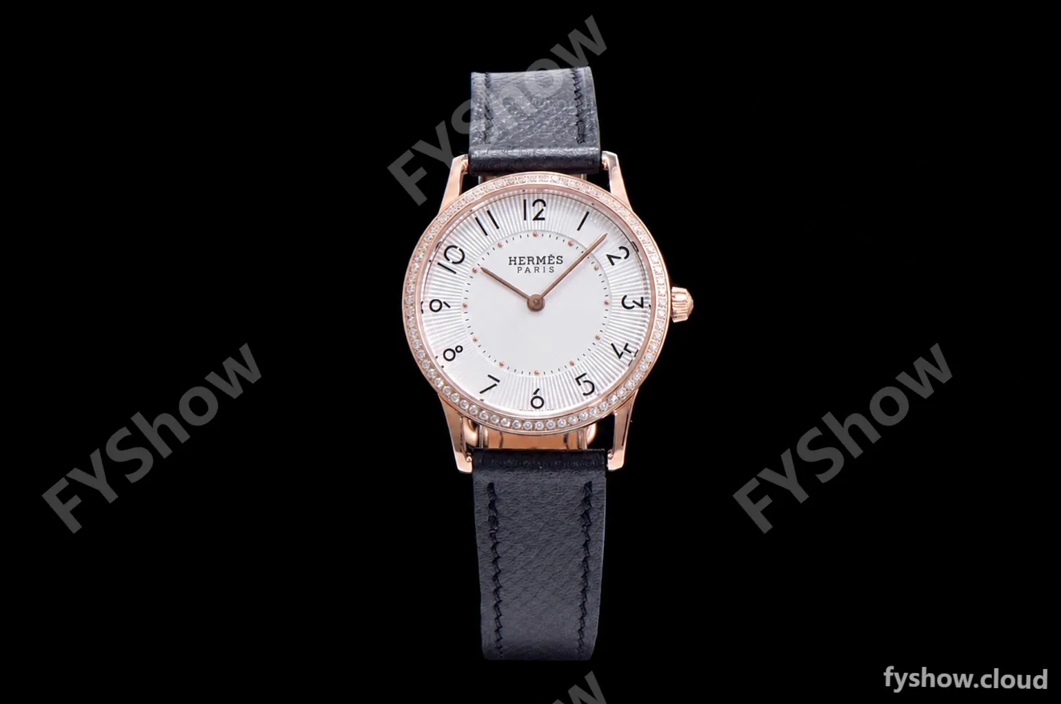 Hermes Slim D Series RG/LE BVF Wht/Blk Diams Quartz - Image 3