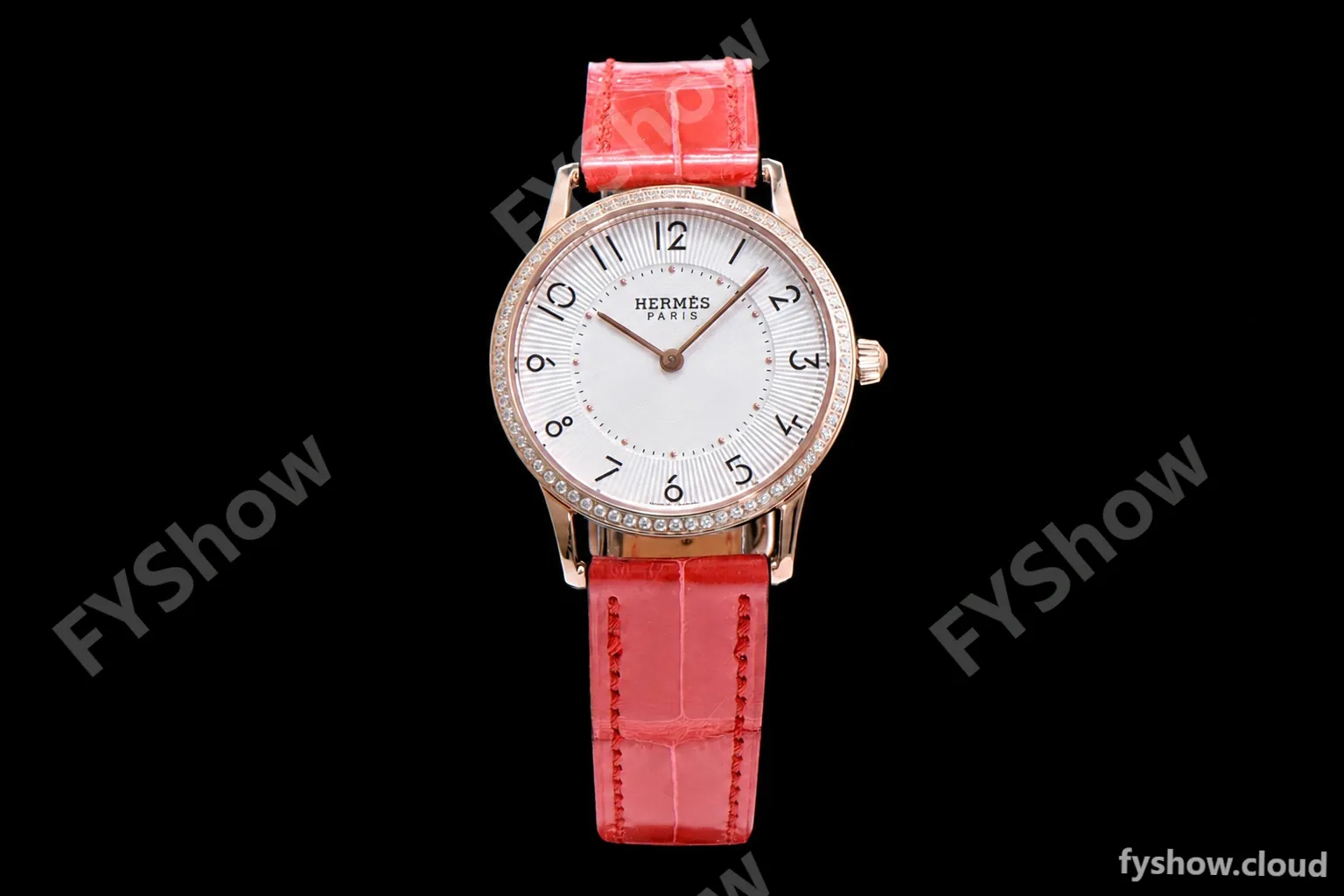 Hermes Slim D Series RG/LE BVF Wht/Red Diams Quartz - Image 2