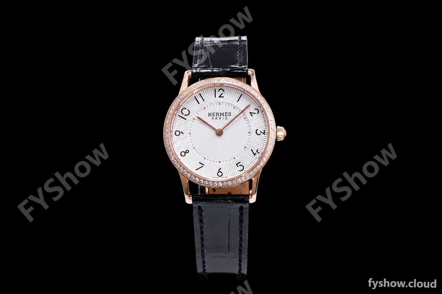 Hermes Slim D Series RG/LE BVF Wht/Blk Diams Quartz - Image 3