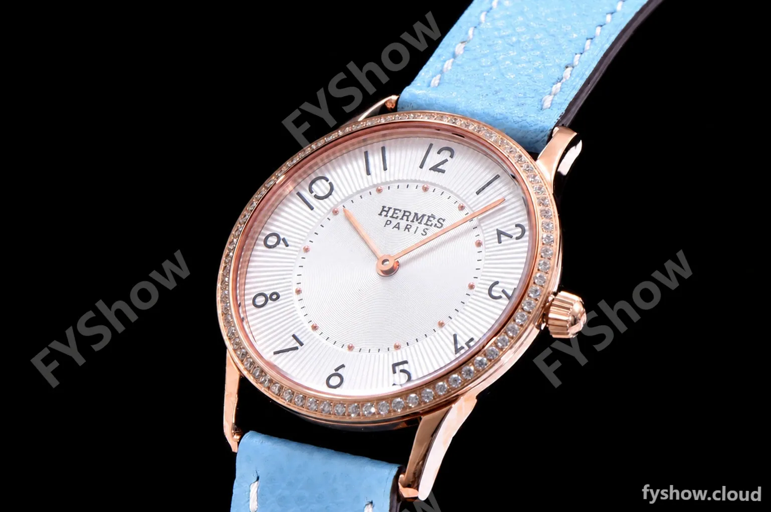 Hermes Slim D Series RG/LE BVF Wht/Blu Diams Quartz - Image 3