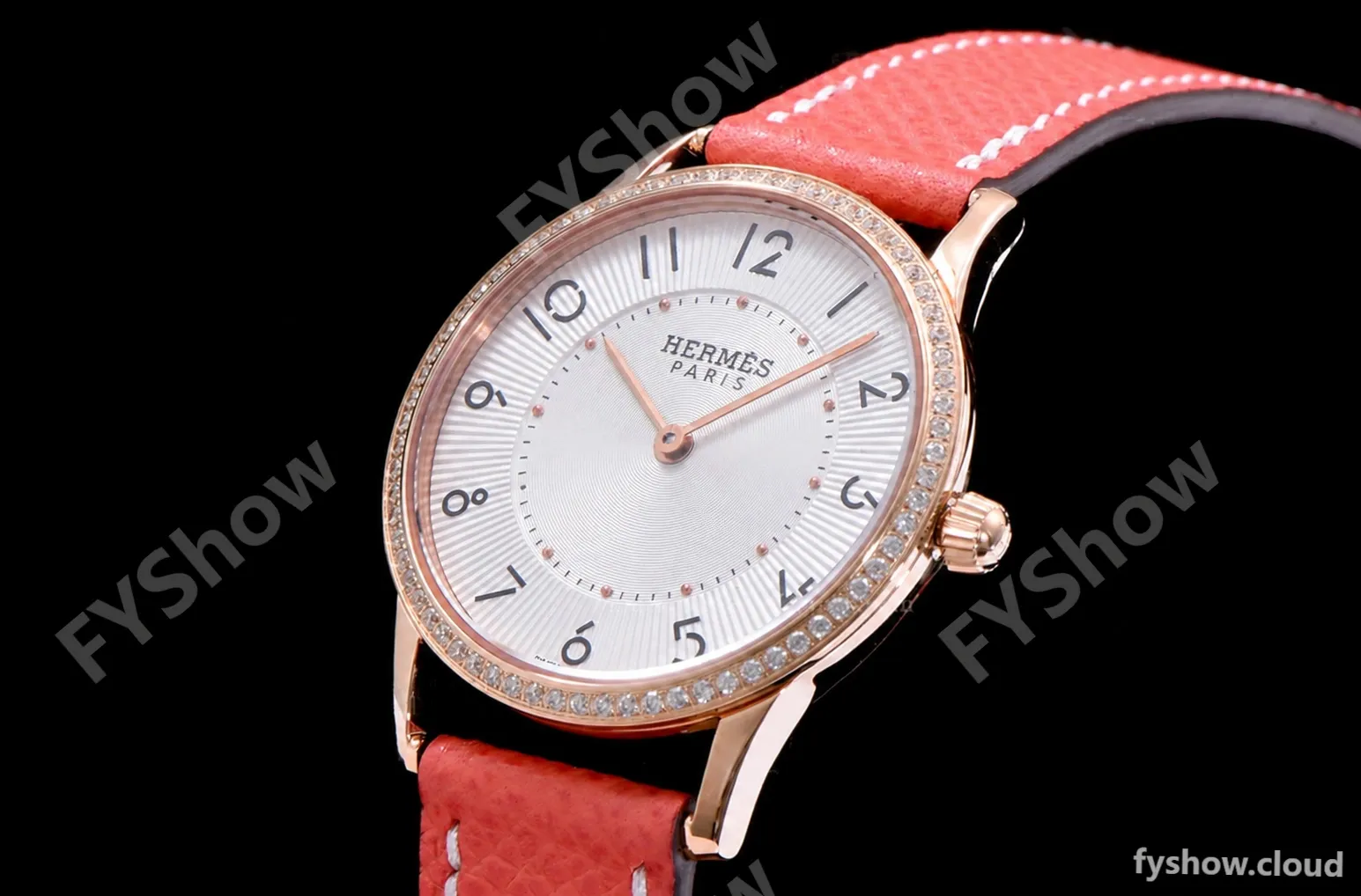 Hermes Slim D Series RG/LE BVF Wht/Red Diams Quartz - Image 4