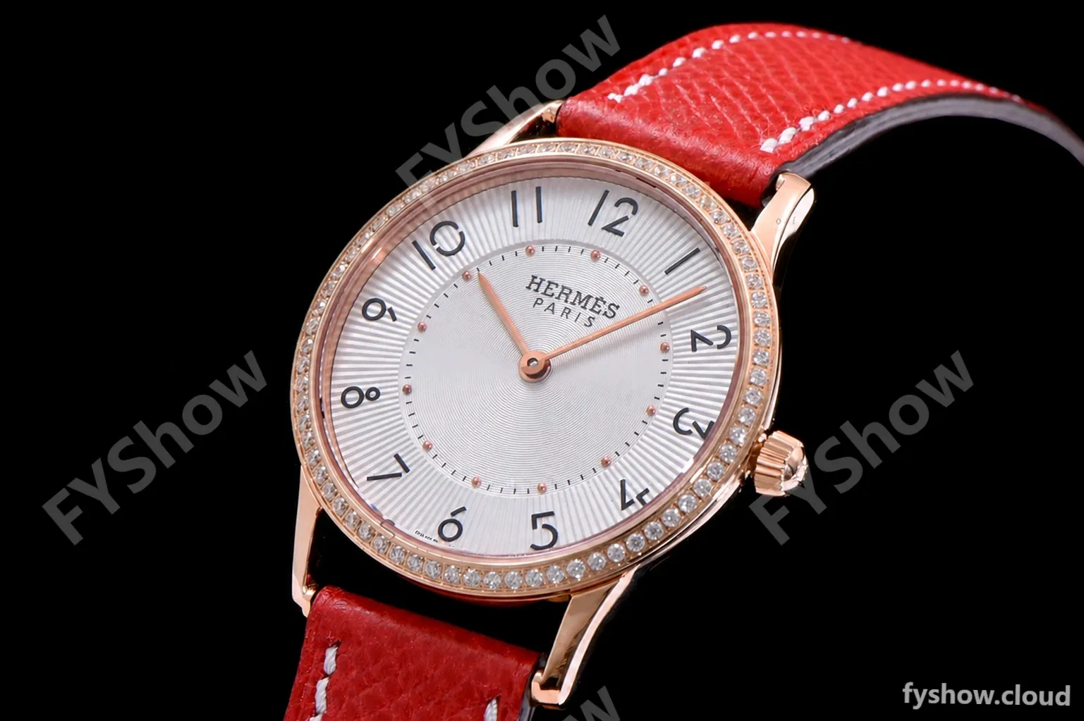 Hermes Slim D Series RG/LE BVF Wht/Red Diams Quartz - Image 3