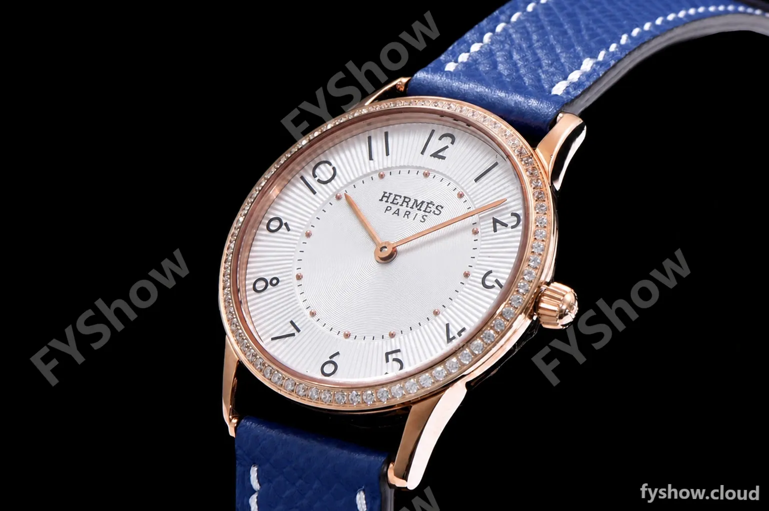 Hermes Slim D Series RG/LE BVF Wht/Blu Diams Quartz - Image 4