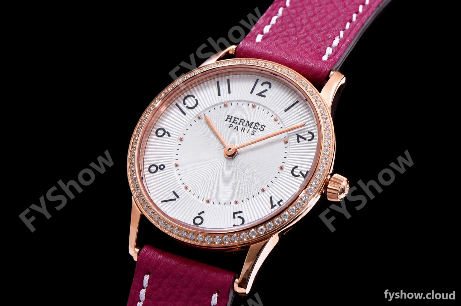 Hermes Slim D Series RG/LE BVF Wht/Red Diams Quartz - Image 3