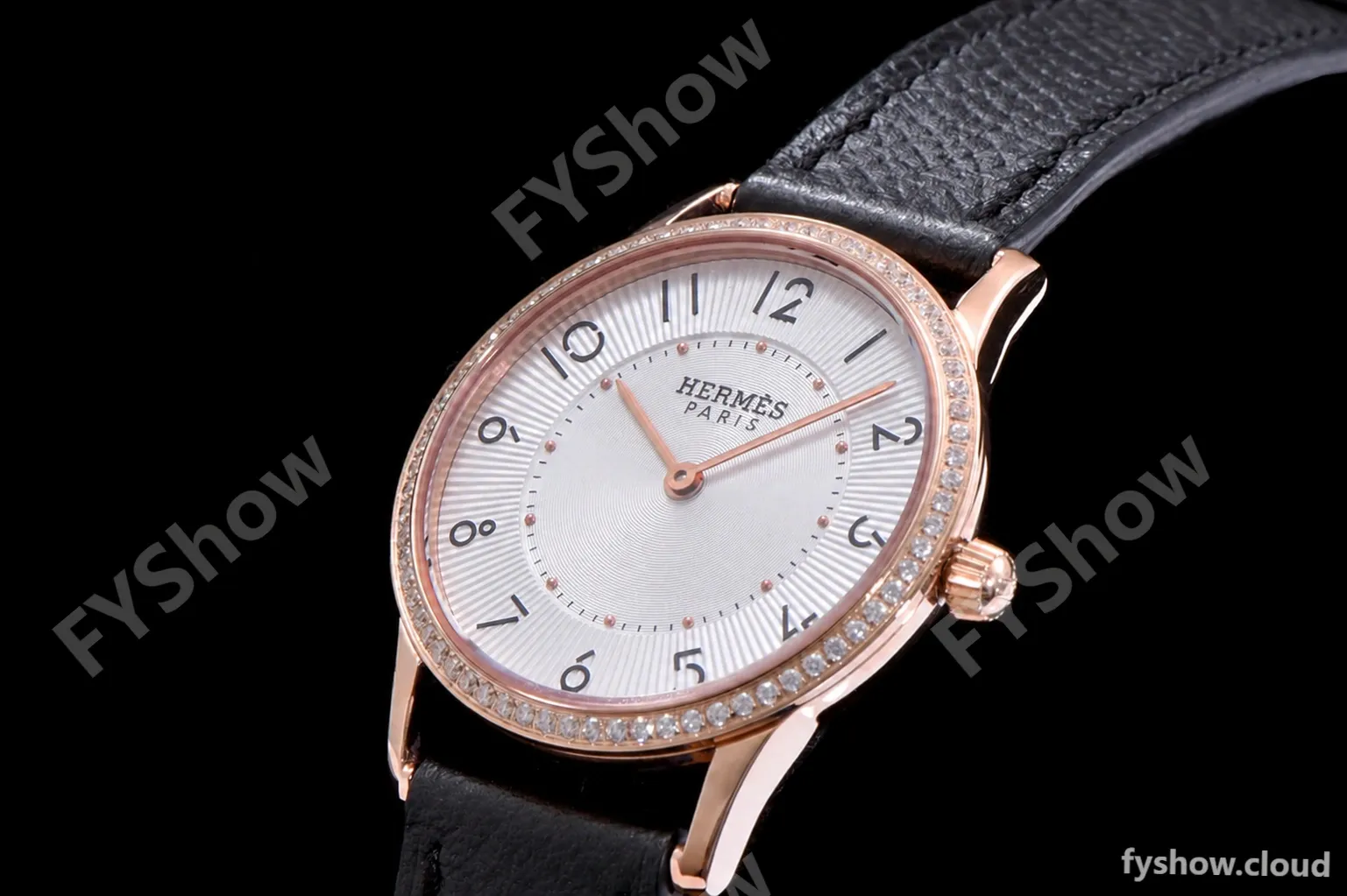 Hermes Slim D Series RG/LE BVF Wht/Blk Diams Quartz - Image 4