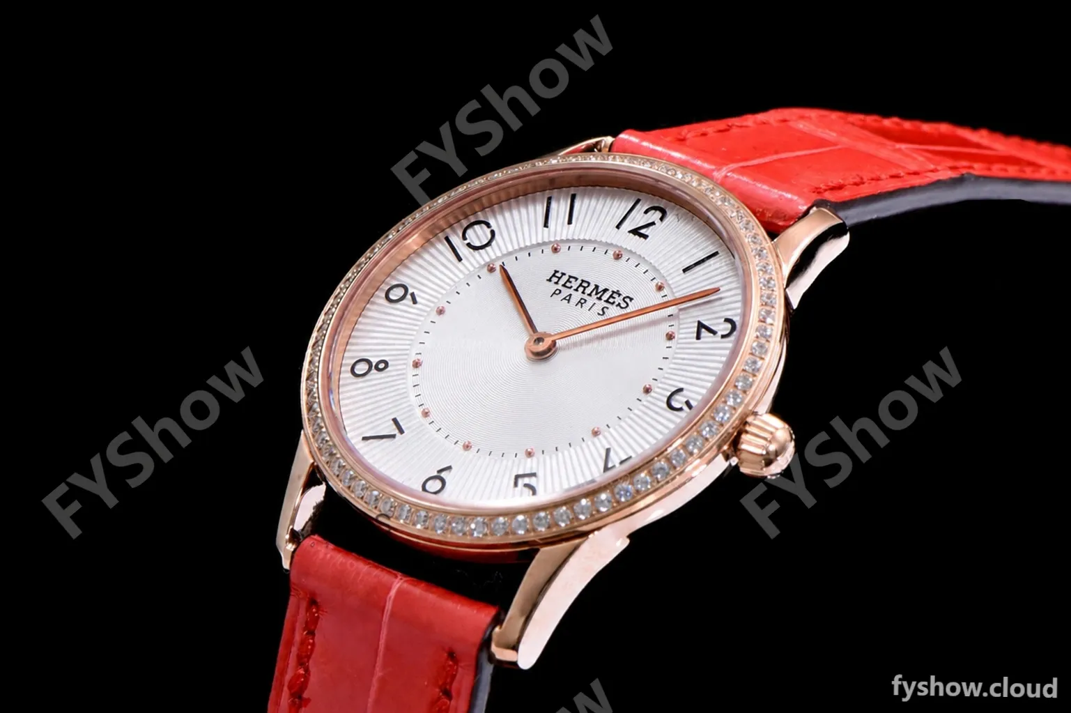 Hermes Slim D Series RG/LE BVF Wht/Red Diams Quartz - Image 3