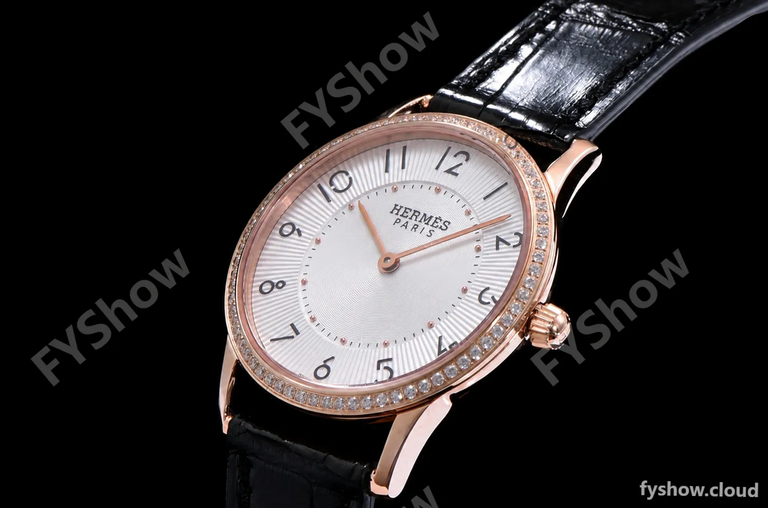 Hermes Slim D Series RG/LE BVF Wht/Blk Diams Quartz - Image 4