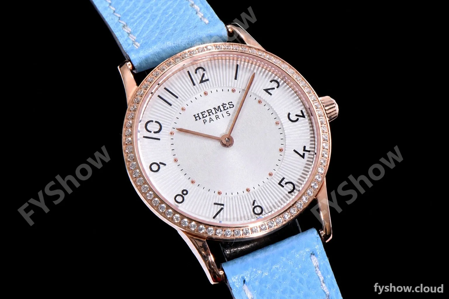 Hermes Slim D Series RG/LE BVF Wht/Blu Diams Quartz - Image 4