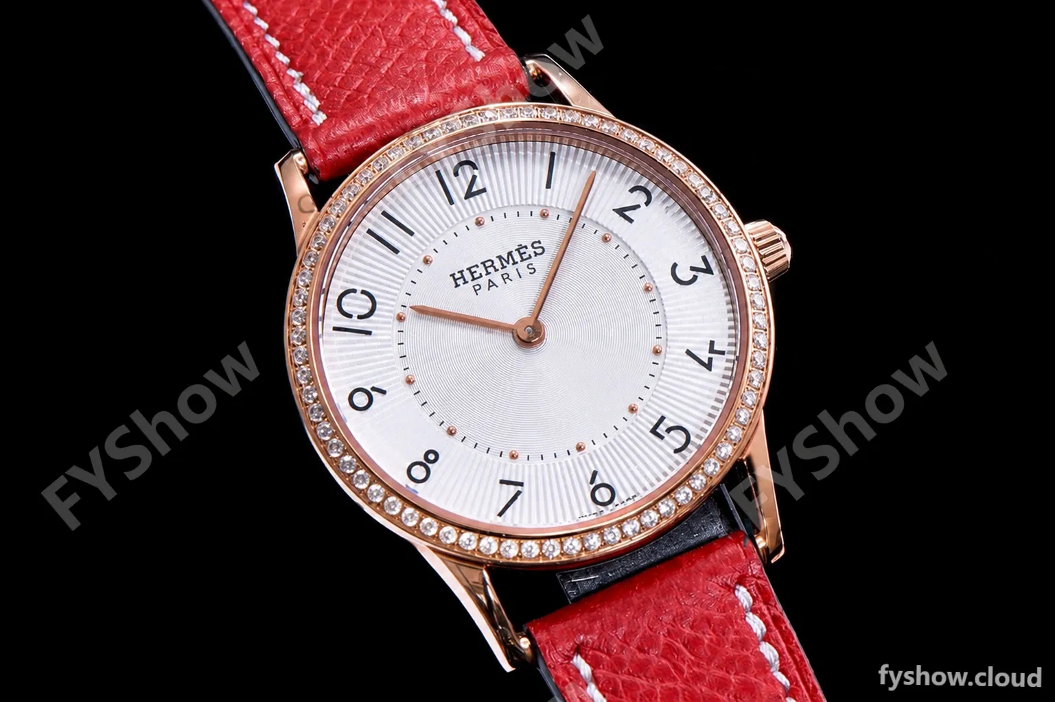 Hermes Slim D Series RG/LE BVF Wht/Red Diams Quartz - Image 5