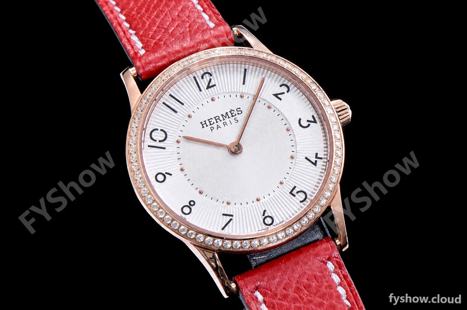 Hermes Slim D Series RG/LE BVF Wht/Red Diams Quartz - Image 4