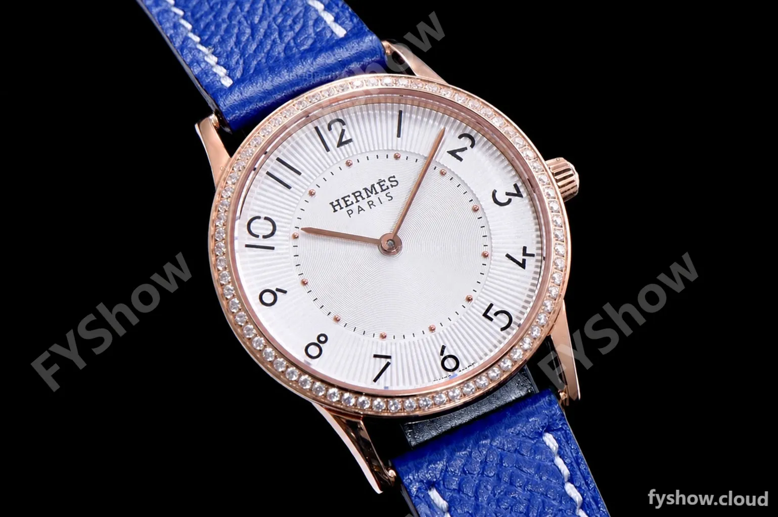 Hermes Slim D Series RG/LE BVF Wht/Blu Diams Quartz - Image 5