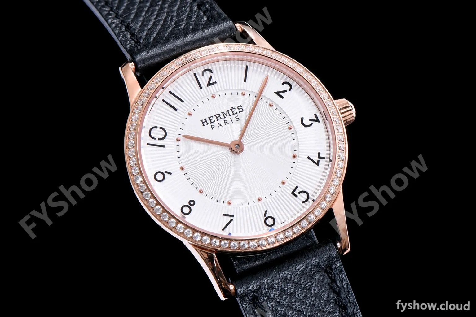 Hermes Slim D Series RG/LE BVF Wht/Blk Diams Quartz - Image 5
