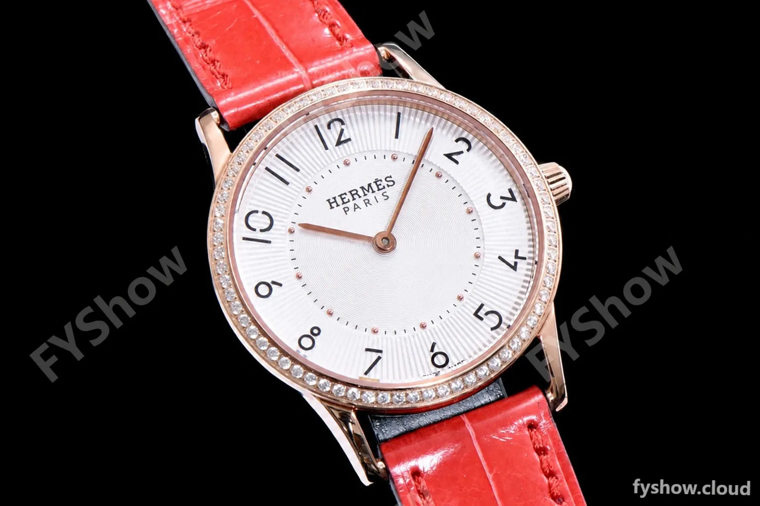Hermes Slim D Series RG/LE BVF Wht/Red Diams Quartz - Image 4