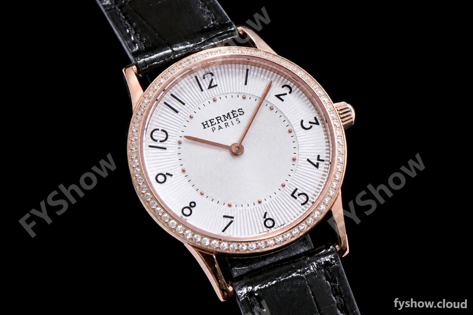 Hermes Slim D Series RG/LE BVF Wht/Blk Diams Quartz - Image 5