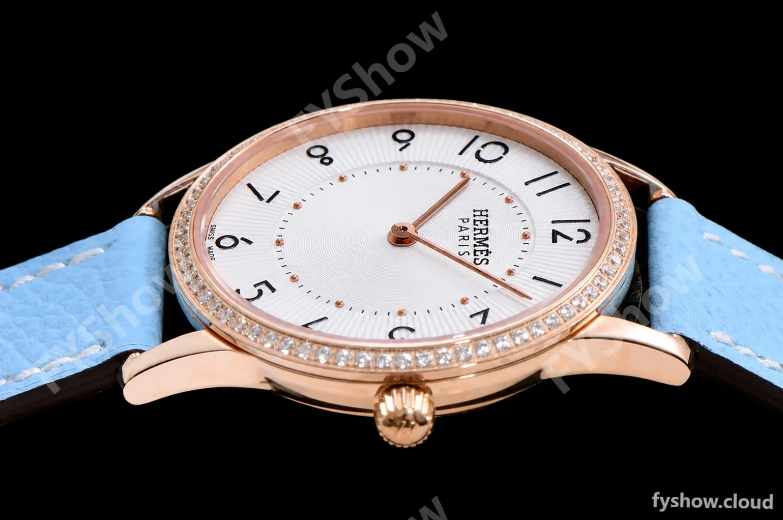 Hermes Slim D Series RG/LE BVF Wht/Blu Diams Quartz - Image 5