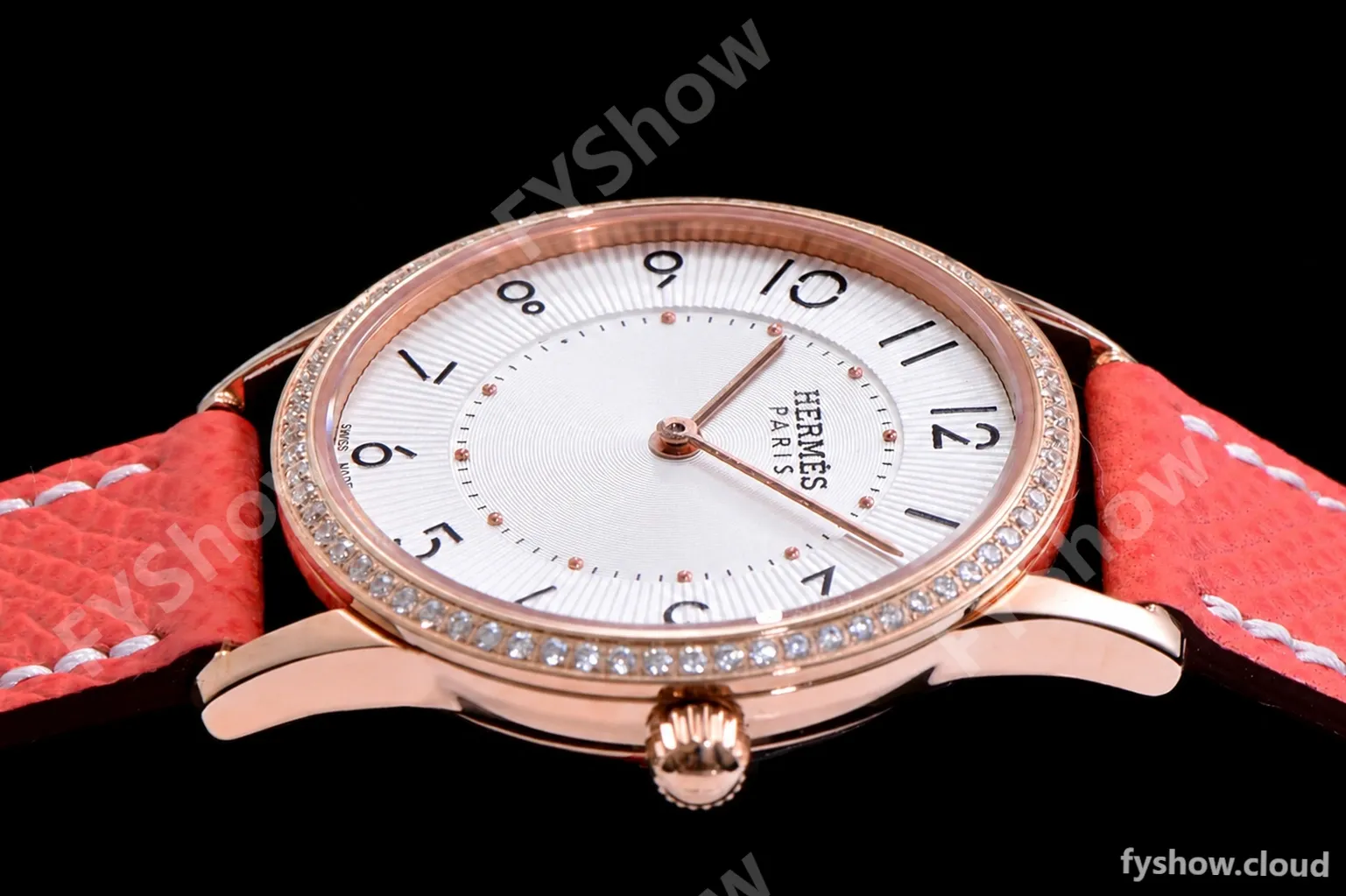 Hermes Slim D Series RG/LE BVF Wht/Red Diams Quartz - Image 6