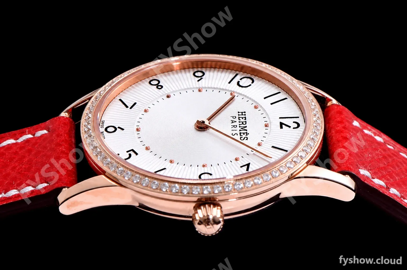 Hermes Slim D Series RG/LE BVF Wht/Red Diams Quartz - Image 5
