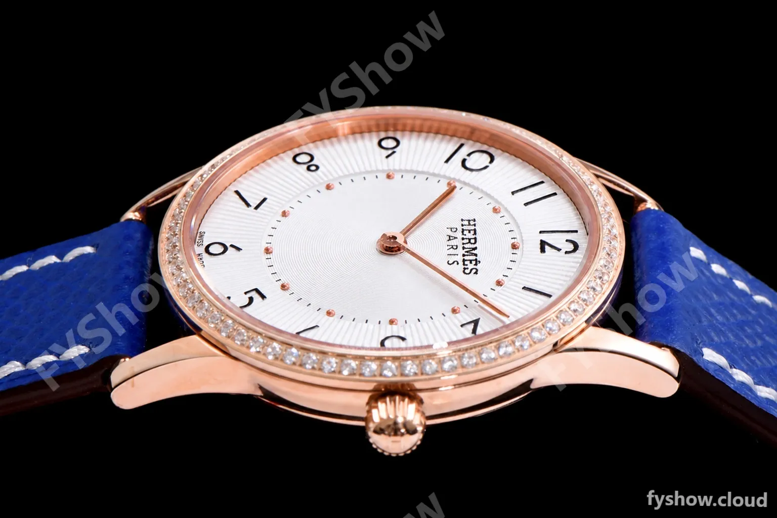 Hermes Slim D Series RG/LE BVF Wht/Blu Diams Quartz - Image 6