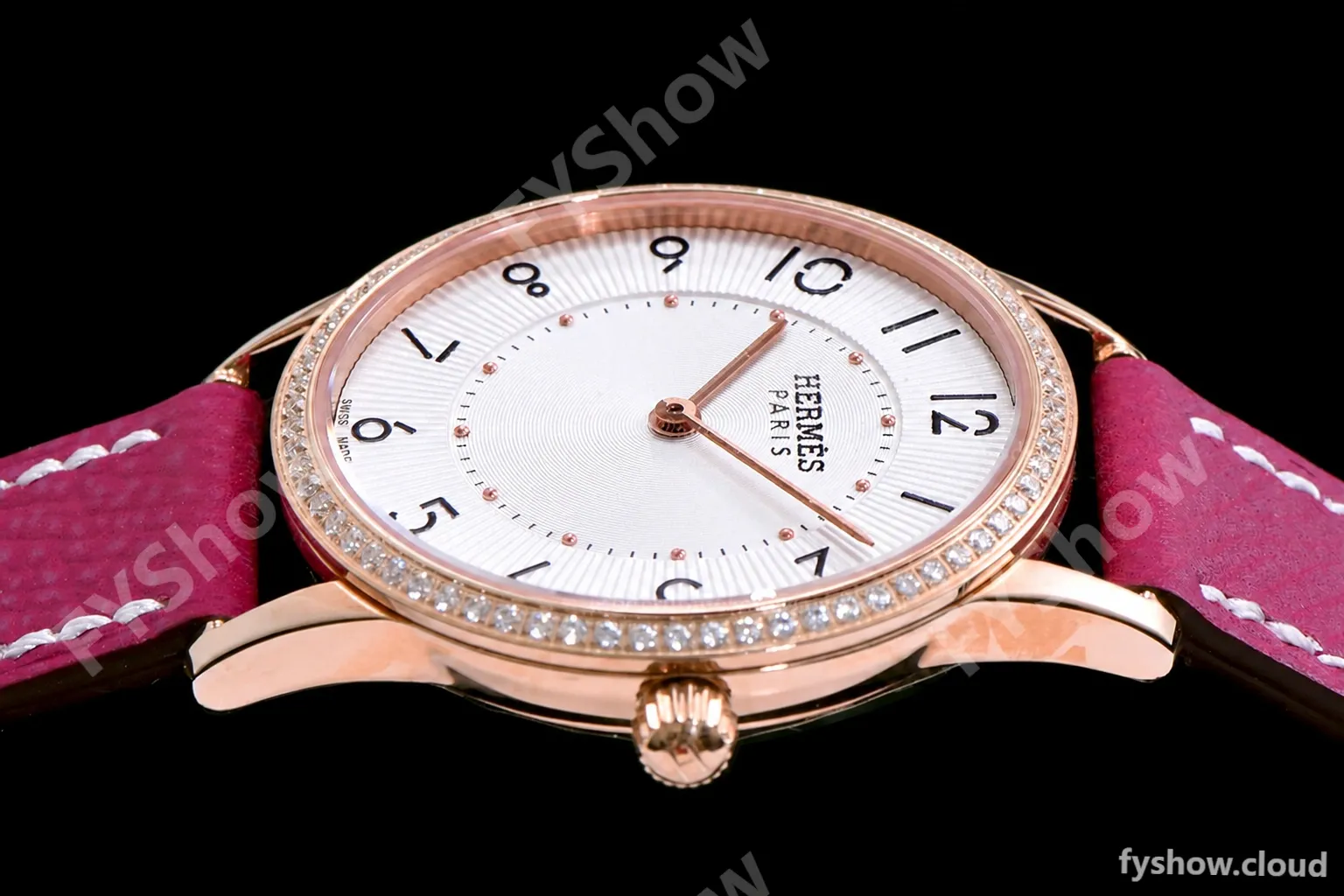 Hermes Slim D Series RG/LE BVF Wht/Red Diams Quartz - Image 5