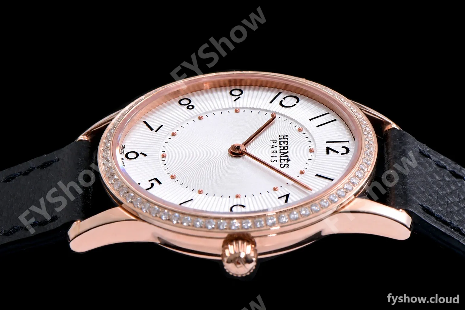 Hermes Slim D Series RG/LE BVF Wht/Blk Diams Quartz - Image 6