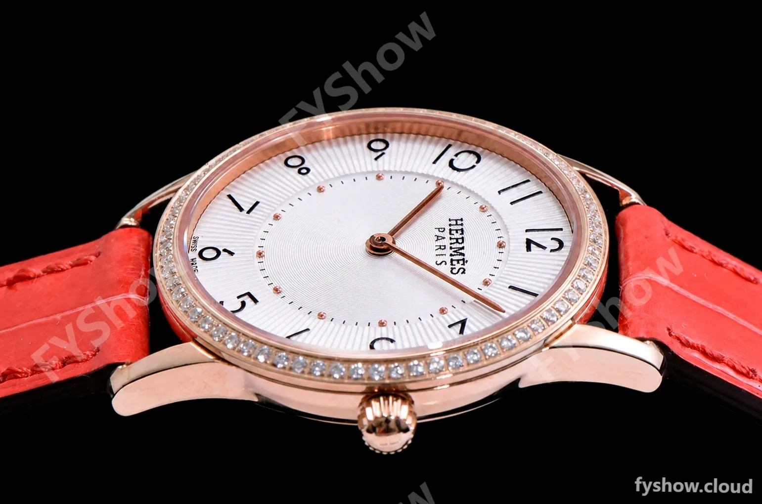 Hermes Slim D Series RG/LE BVF Wht/Red Diams Quartz - Image 5