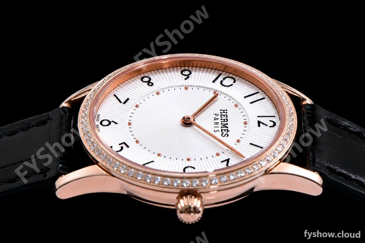 Hermes Slim D Series RG/LE BVF Wht/Blk Diams Quartz - Image 6