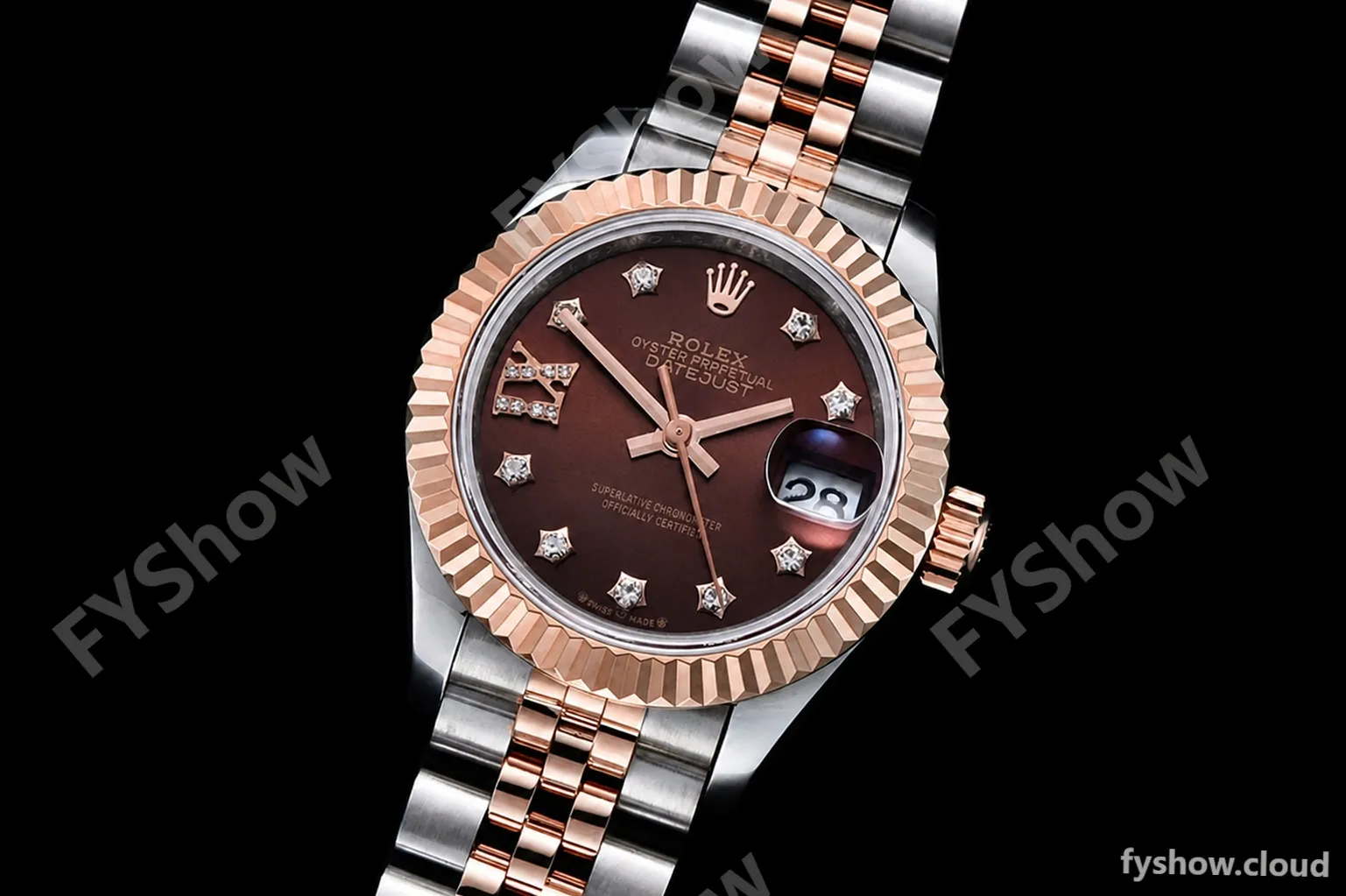 Rolex - DJ Ladies 28mm Jub Flt 904L RG/SS Brn/S-Dia GMF A2671 - Image 4