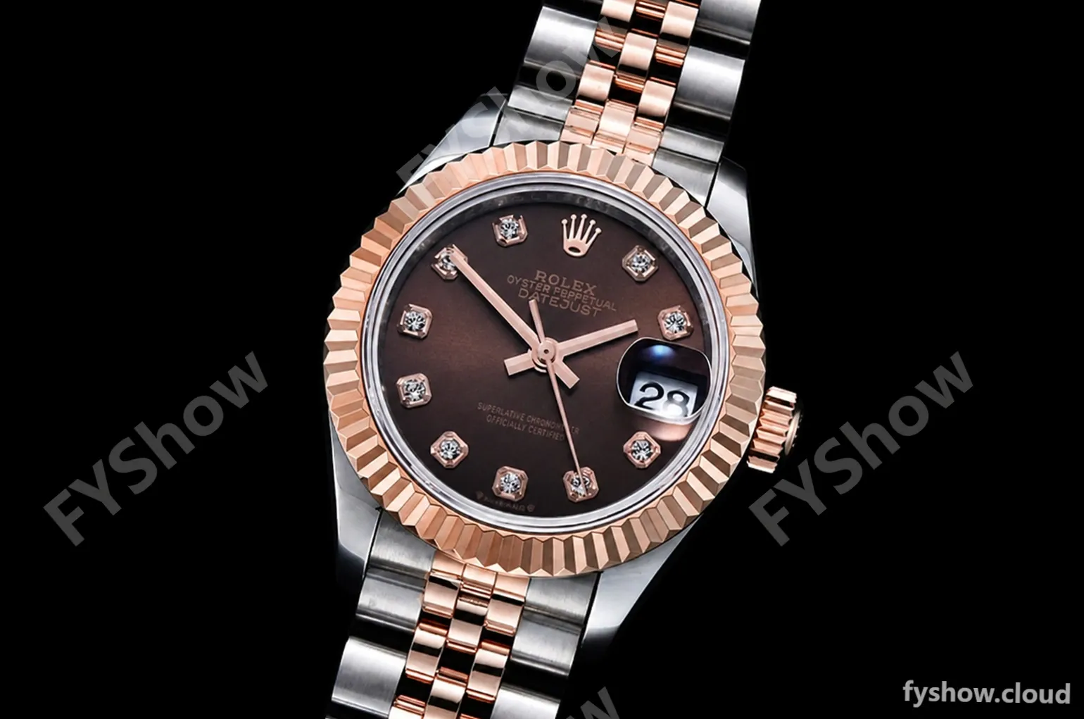 Rolex - DJ Ladies 28mm Jub Flt 904L RG/SS Brown/Dia GMF A2671 - Image 4