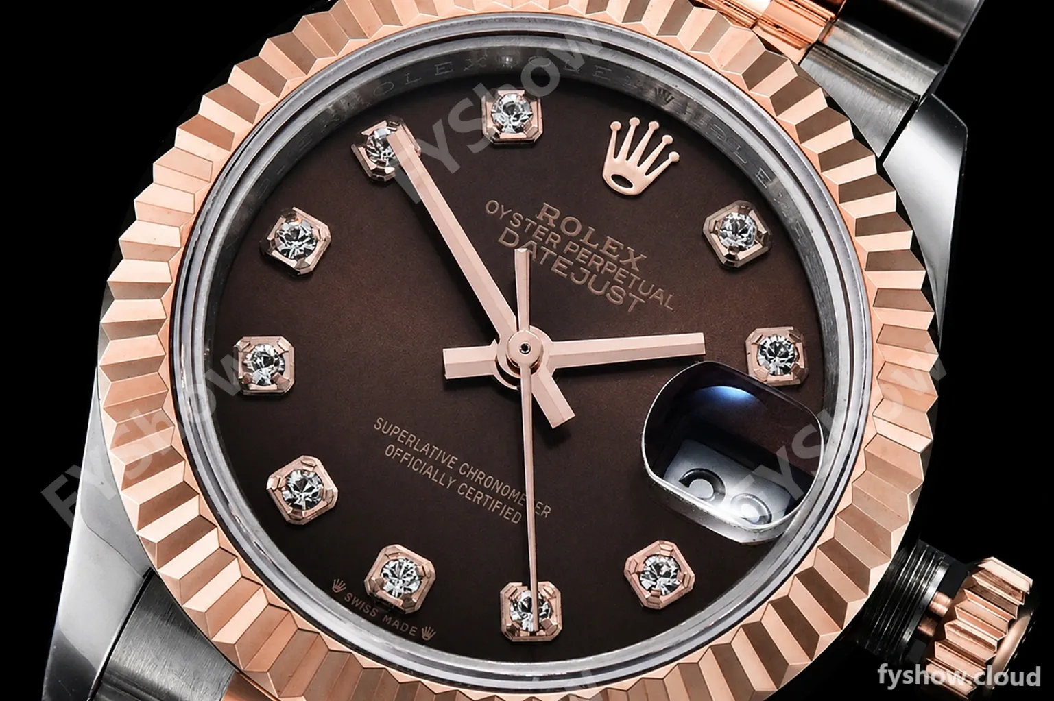 Rolex - DJ Ladies 28mm Jub Flt 904L RG/SS Brown/Dia GMF A2671 - Image 5