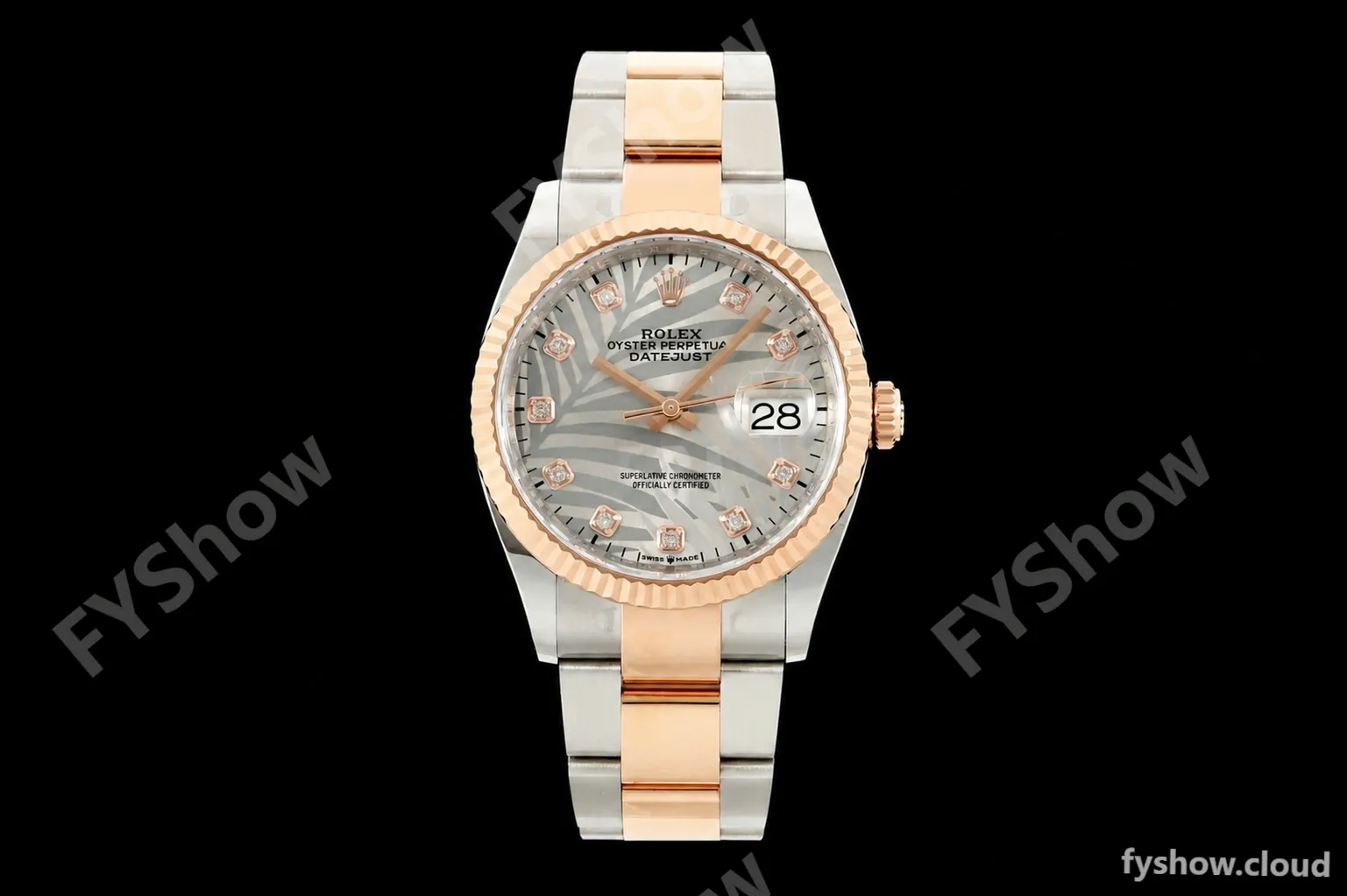 Rolex - Datejust 126231 36mm Oys Flt 904L RG/SS Silver Palm Motif Dial ARF SH3235